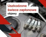 Cztery zużyte świece zapłonowe leżą na silniku. Widać ich różne kolory, świadczące o problemach.